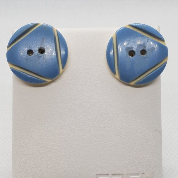 Vintage Jewelry - Vintage Blue Button Earrings
